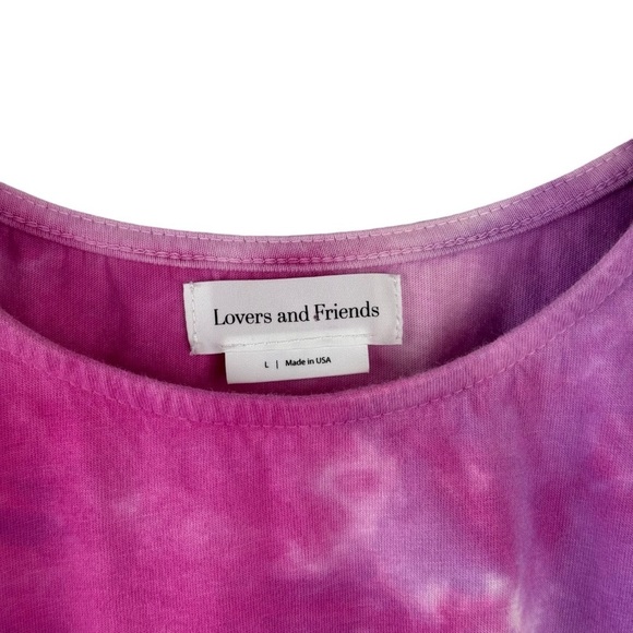 Lovers + Friends Dress Womens Large Pink Brooklyn Tie Dye Midi Side Slit Stretch - Picture 12 of 15